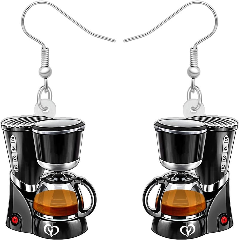 BONSNY Acrylic Dangling Novelty Fun Black Coffee Machine Earrings Hypoallergenic Designer Jewelry Gifts For Women - Image 1